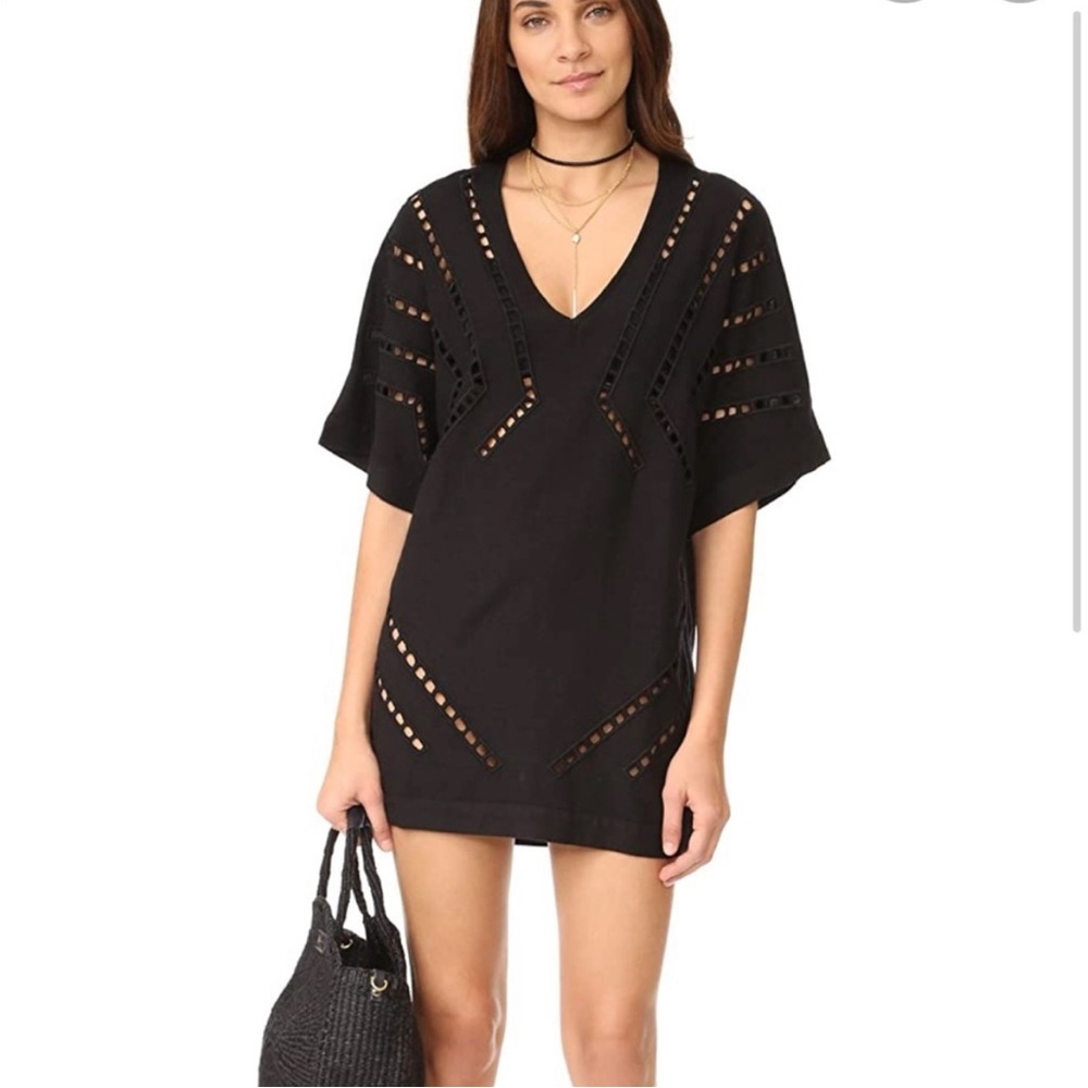 VIX by Paula Hermanny Luma Caftan Swim Cover-up Black Large V-neck